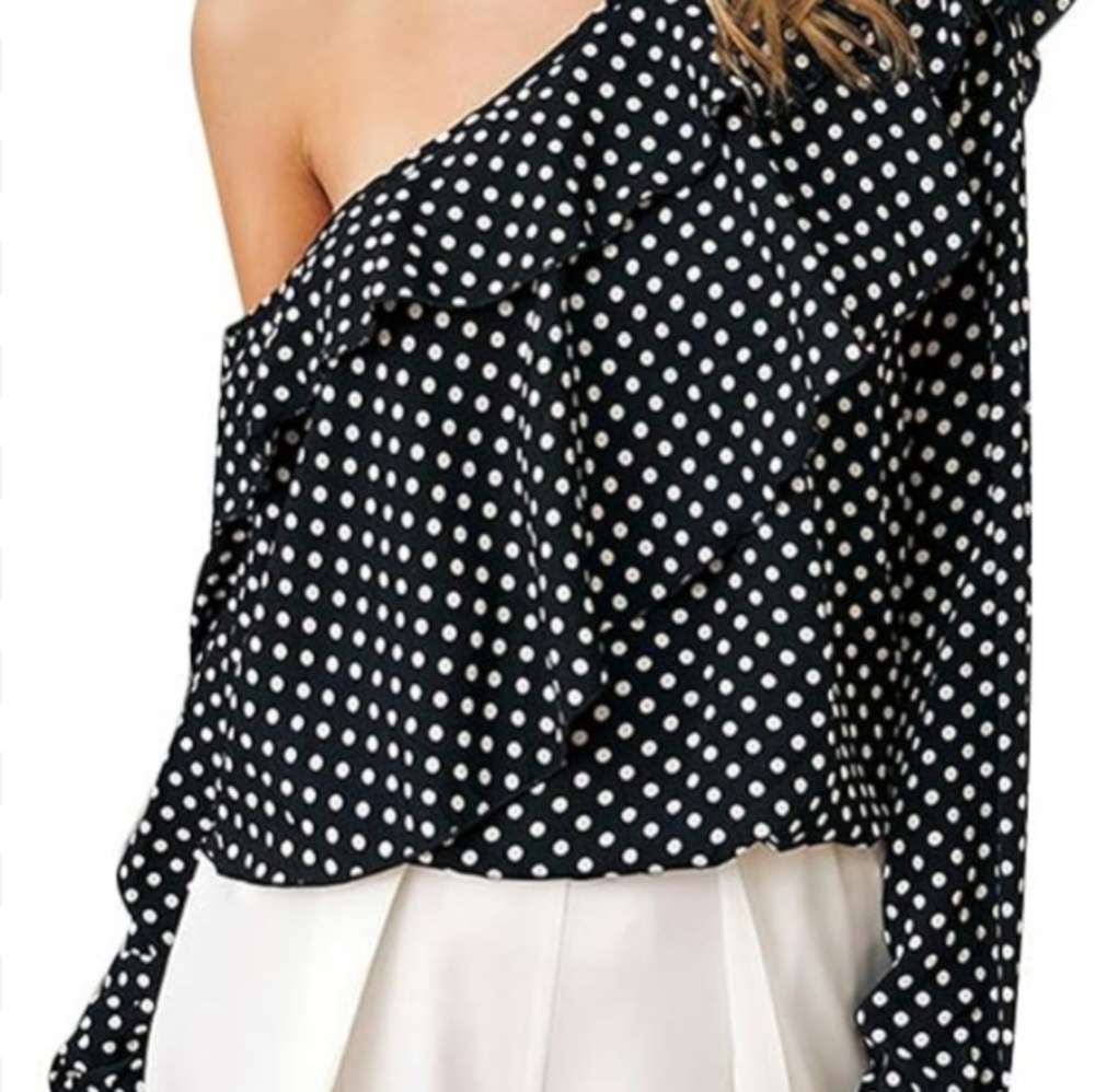 Asymmetrical polka dot blouse